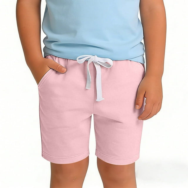 HOZADOIE Boys Basketball Shorts Pure Cotton Spring Summer Solid Color Elastic Drawstring Waist Breathable Casual Athletic Shorts with Pockets 1-11 Years