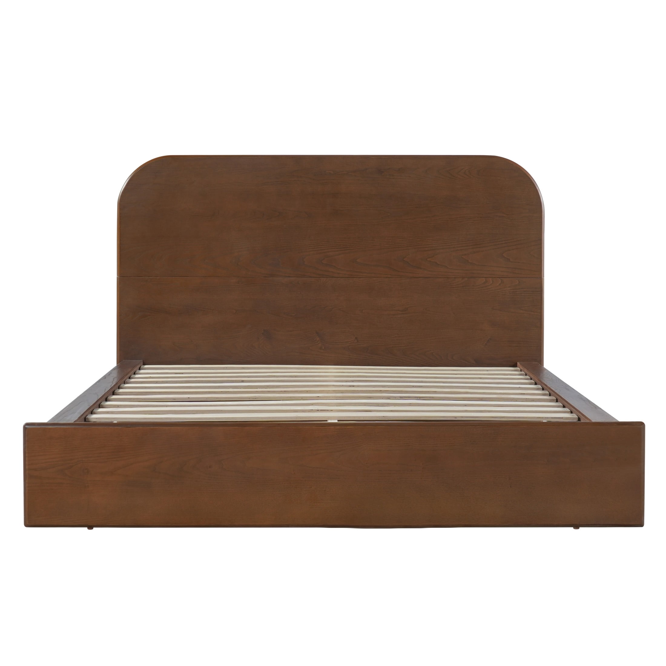 Christopher Knight Home Queen Modern Platform Bed, Rounded Headboard, Low Profile Wood Frame, Walnut