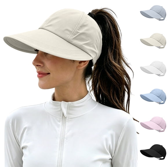 HuangHuanChen Sun Visor Hats for Women Wide Brim Sun Hat Lightweight Packable Ponytail Hat Comfortable Quick-Dry Sun Visor Casual Visor Cap Outdoor Activities Black A