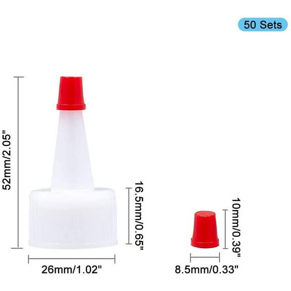 1set 50 pack Red-Tip Caps Plastic Bottle Caps Yorker Dispensing Cap with Red Seal Replacement Caps for Squeeze Bottles Glue Bottles Neck Diameter: 26mm 24-410 Finish