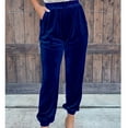 thumbnail image 3 of Elastic Waist, Side Pockets, Straight Leg, Pure Color Casual Style Blue XXL Women's Tapered Cuff Pants, 3 of 5