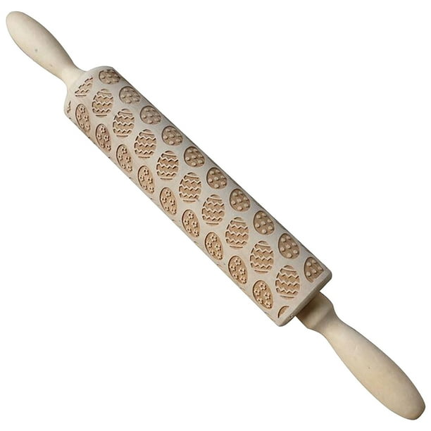 Fiudx Rodillo de Amasar En Relieve, de Madera Natural, con Diseños Únicos, Ideal para Hornear y Decorar Galletas, Diseño Ecológico, 43 X 3,6 Cm, Perfecto para Uso Doméstico y Como Regalo.