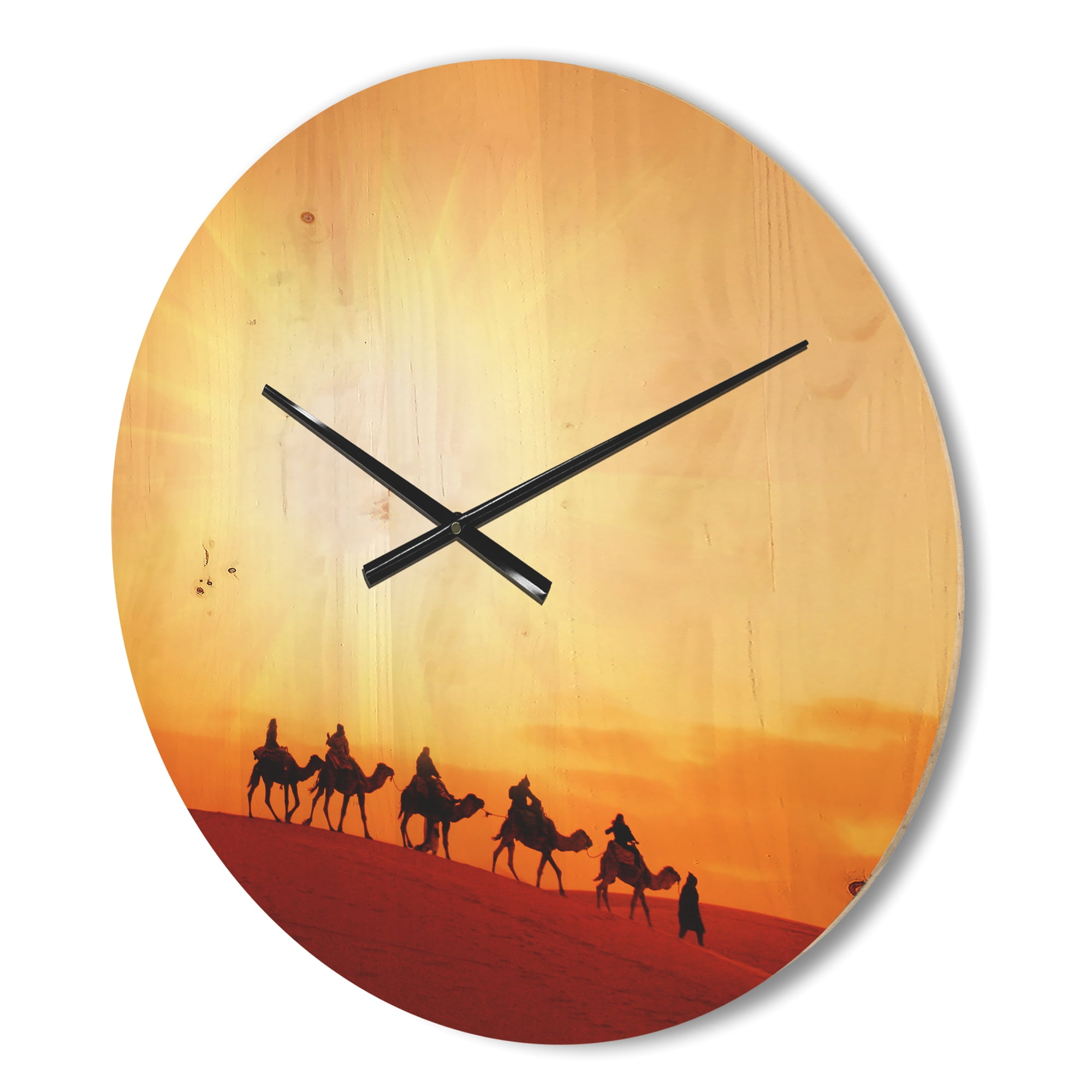 Designart 'Camel Caravan in Sahara Dessert ' Modern Wood Wall Clock
