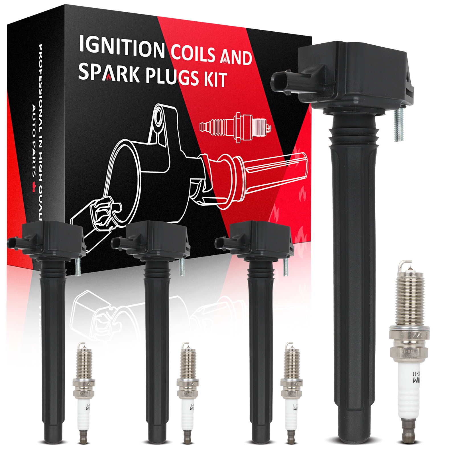 ECCPP 4 ignition coils with 4 iridium Spark Plugs,UF751,for Jeep,for Cherokee 2014-2020,Compass 2018-2020,Renegade 2015-2020 &,for Chrysler 200 & Ram ProMaster City &,for Dodge Dart,UF751 68242286AA