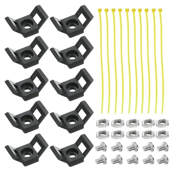 Cable Tie Base 5mm Hole Dia Y Shape 20 Series Aluminum Extrusion with M5 Screws, Nuts, Ties Black 10Pcs