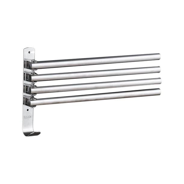 Toallero giratorio CACAGOO con ganchos, 4 barras, brazos plegables, colgador de toallas de baño, barra de toalla de pared, soporte de toalla de acero inoxidable, organizador para baño y cocina.
