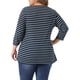 thumbnail image 3 of Blusa casual de mujer de talla grande Agnes Orinda, con mangas 3/4, de punto, a rayas, con cuello asimétrico, camiseta de moda 4X en azul oscuro, 3 of 6