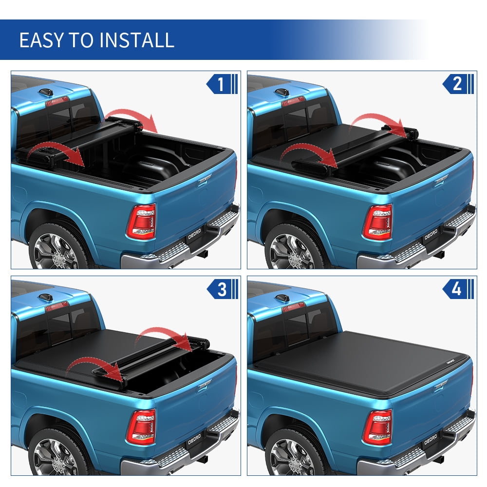 RVNI 6.5Ft Quad Fold Tonneau Cover Soft Four Fold Truck Bed Covers for 2015-2023 2024 Ford F-150 F150
