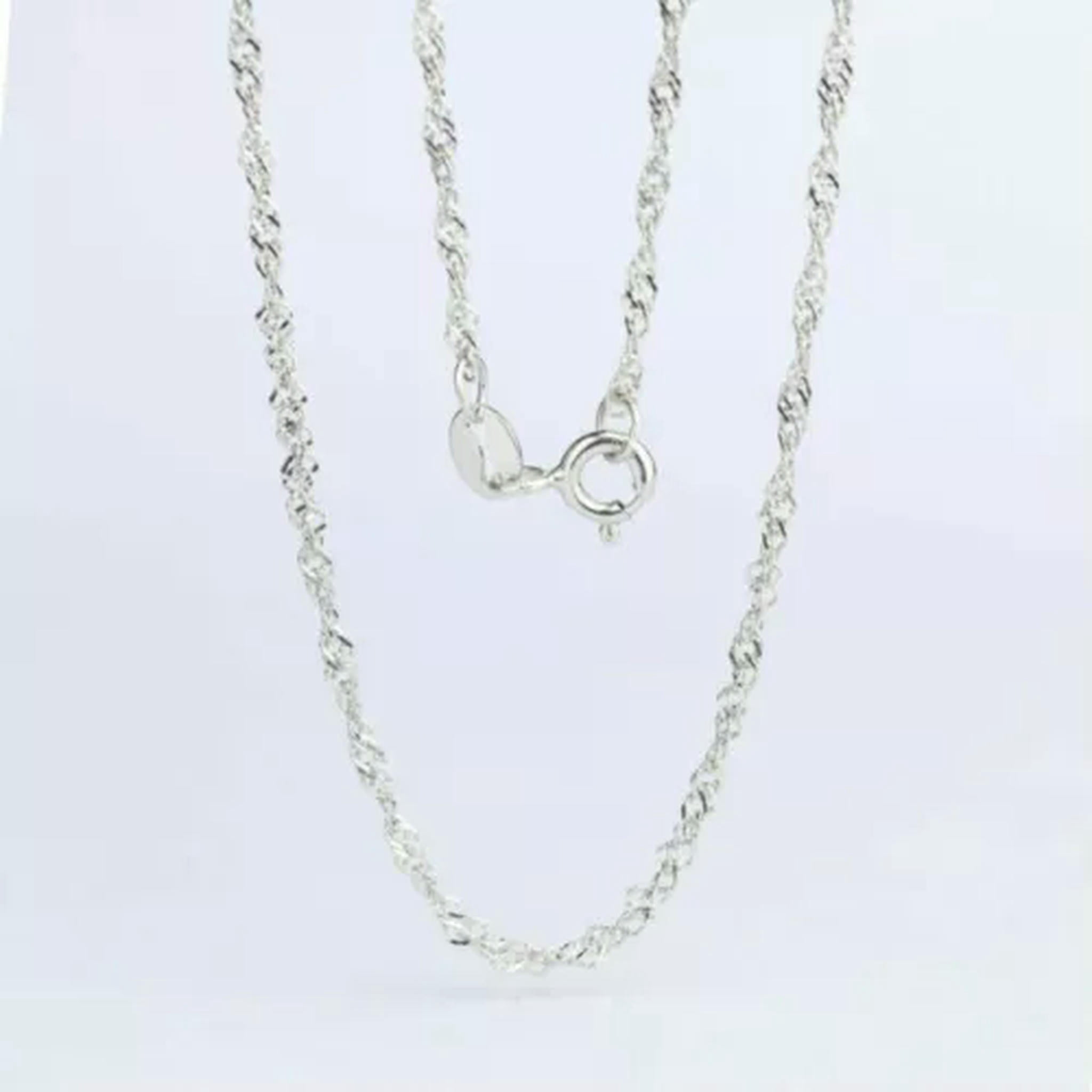 QQTDFG 925 Sterling Silver Singapore Chain 1.0/1.3mm 16"/18"/20"/22"/24" Necklace A2822-1.3mm - 22" - 55cm-Platinum