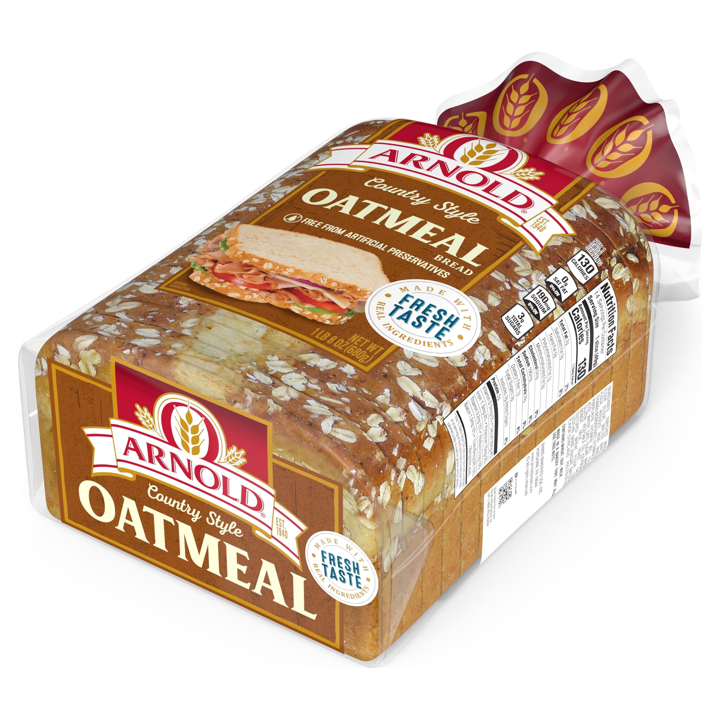 Arnold Country Oatmeal Bread, Hearty Texture & Flavor, 24 oz