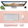 thumbnail image 1 of GHSDFBB Leather Desk Pad and Keyboard Wrist Rest, Large Mouse Pad + Keyboard Pad+Mouse Wrist Support, Non-Slip Desk Mat Protector for Office, Home (35.4×15.7 Inches,Pink), 1 of 7