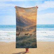 Deer Mountain Sunrise Landscape Microfiber Beach Towel Absorbent Compact Towels for Swimming Pool Beach Travel Things for Vacation Essentials Adult Gift,61.4×30.3Inch