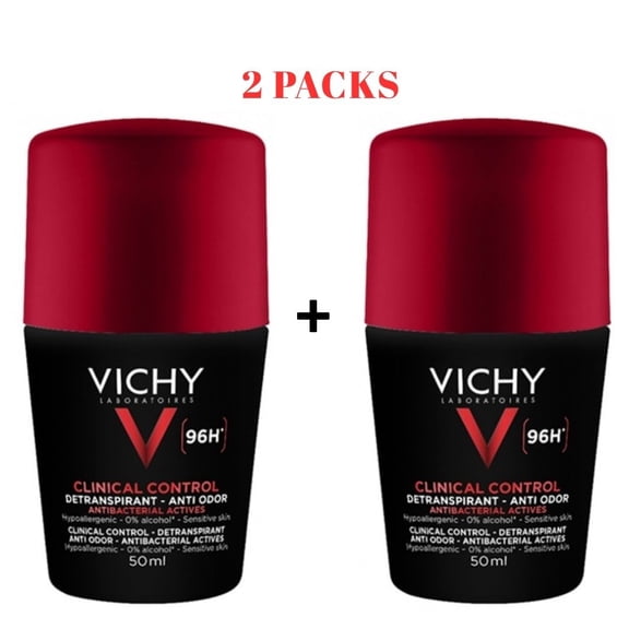Vichy Homme Men's Clinical Control 96h Anti-Odor Antiperspirant Deodorant for Sensitive Skin 50ml. Pack of 2