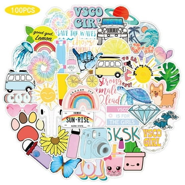 Vsco Stickers for Water Bottle Laptop, 100pcs Cute Waterproof Vinyl Stickers for Kids, Aesthetic Stickers Pack for Hydro Flask Luggage Mugs Stickers for Women Teens Girls