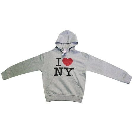 Ny Kids Hoodie - I Love NY New York Kids Hoodie Screen Print Heart Sweatshirt Gray Large (14-16)