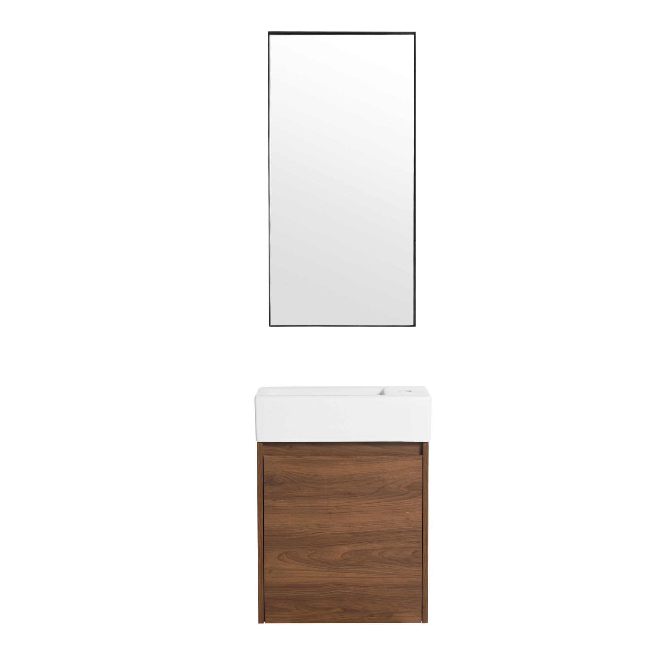 Noble House 18" Slim Floating Bathroom Vanity, Ceramic Sink, Soft-Close Door, Small Wall-Mount, Brown Ebony