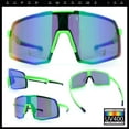 thumbnail image 3 of Mens Polarized Oversized Large Shield Monoblock Plastic Sport Sunglasses Green - Teal Mirror, 3 of 8