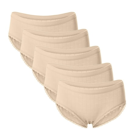 

Women s Thin Briefs In Solid Color With Lace Mid-Waist Underwear 5PC