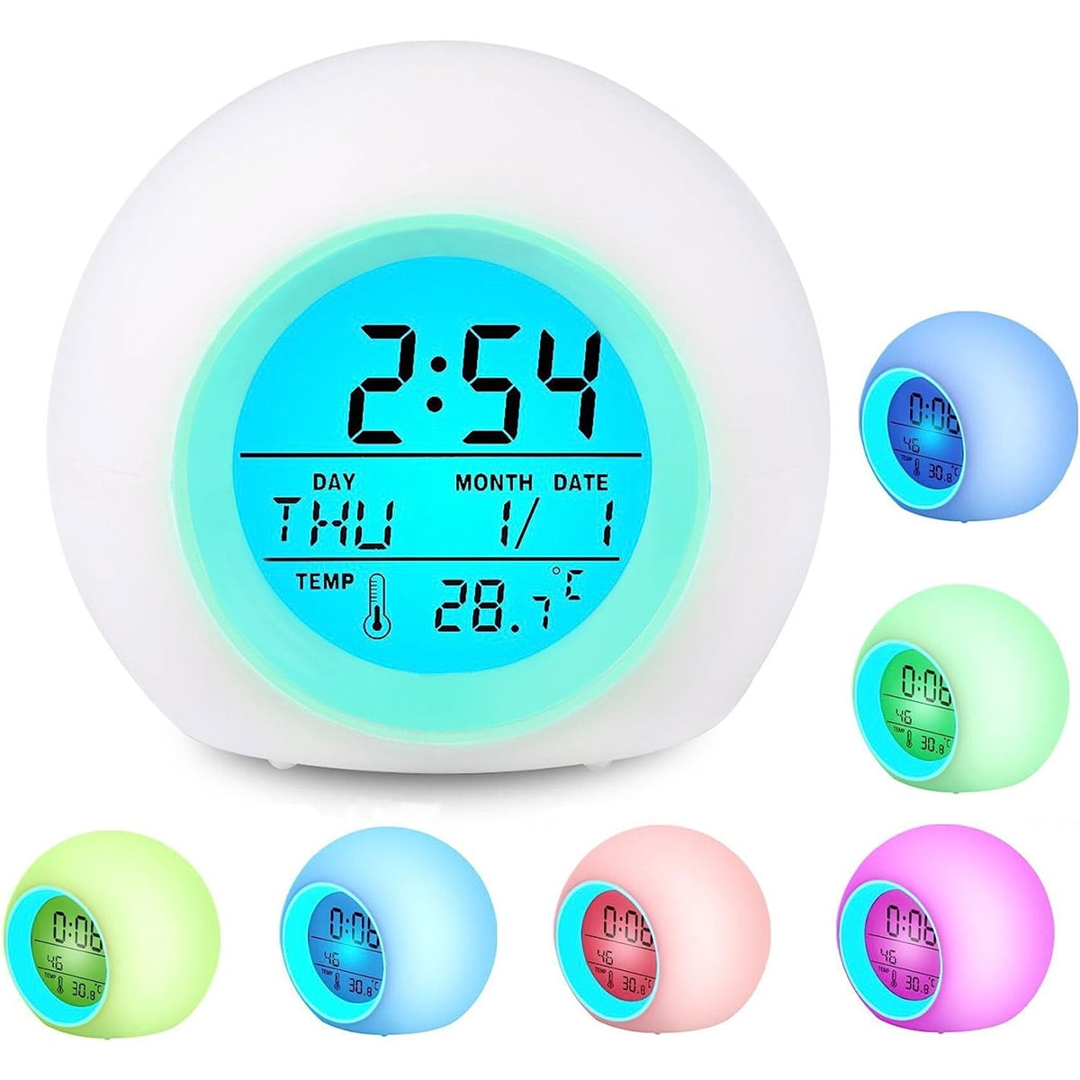 Kids Alarm Clock, Wake Up Light Digital Alarm Clock with Temperature, 7