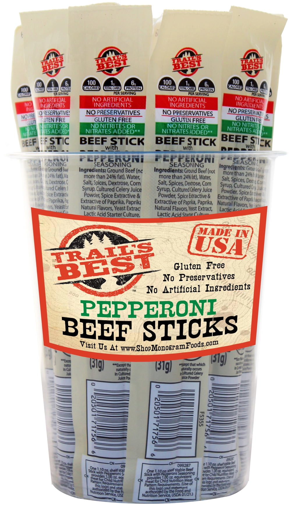 Trail's Best 1.1oz Beef Pepperoni Sticks 16-ct Tubs - 2 Tubs
