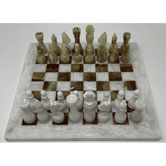 NSA 12 inch Handmade White and Green Onyx Full Marble Chess Game Set by NSA Electronics