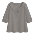 thumbnail image 4 of cocolona Womens Summer Tops Ruffle Drawstring Crew Neck 3/4 Sleeve Shirts Fashion Casual Loose Tunic Blouses, 4 of 5