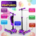 thumbnail image 2 of Patineta Scooter Hurtle con 3 Ruedas Luces LED Ajustable Asiento Plegable con Freno Infantil Morado Hurtle H8845457, 2 of 2