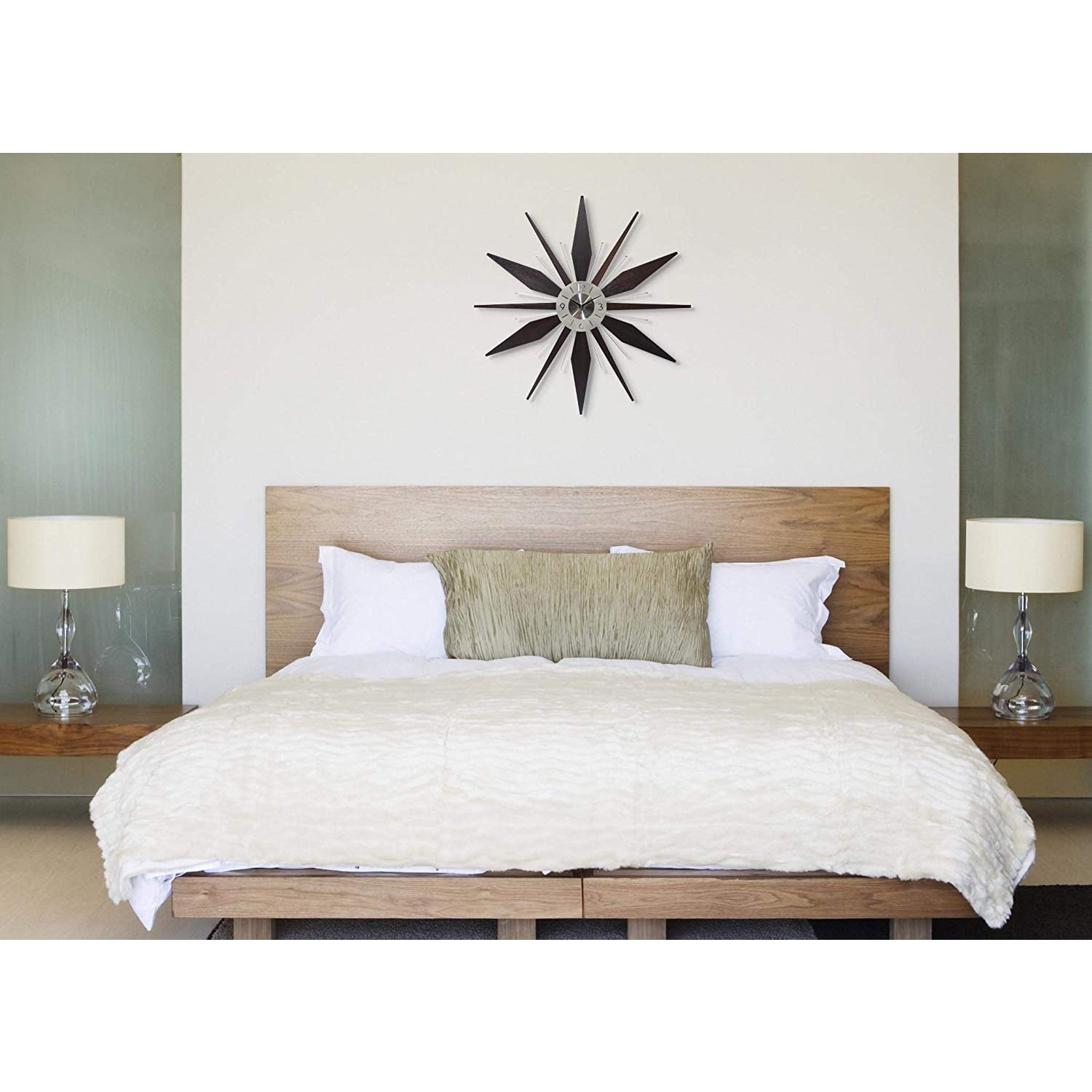 Infinity Instruments Sunburst Mid-Century Utopia Metal Wall Clock, Dark Walnut