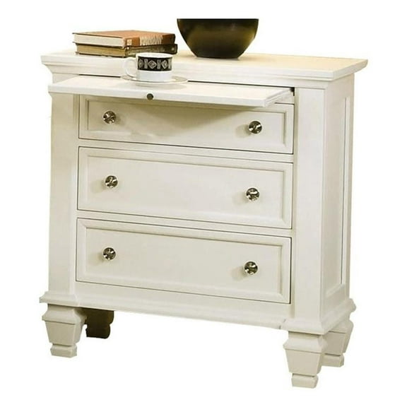 Bowery Hill Asian Hardwood White/Silver Nightstand Rectangular Felt-Lined Drawers 29.75"H Unassembled