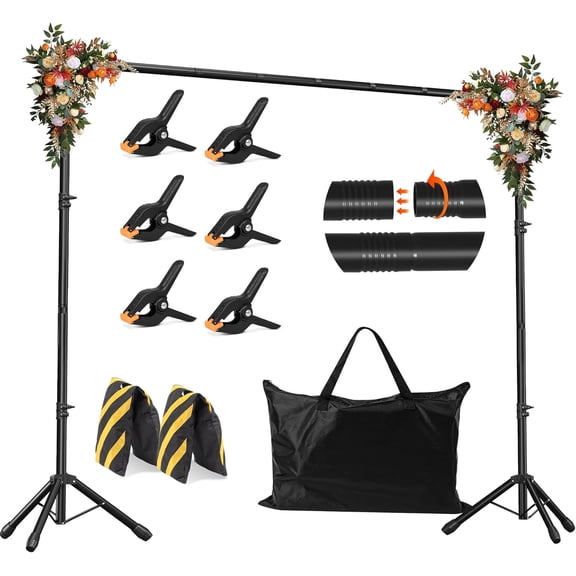 10x6.5 FT Backdrop Stand for Parties, Adjustable Photo Backdrop Stand Kit with Carrying Bag