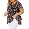 thumbnail image 5 of Agnes Orinda Summer Tops for Women 2024 Plus Size V Neck Short Sleeve Layered Casual Floral Blouse 1X Black, 5 of 8