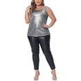 thumbnail image 3 of DARING DIVA Women's Plus Shiny Metallic Tank Top Sleeveless Party Blouse 4XL Silver, 3 of 6
