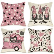 Fahrendom Valentine's Day Decorative AIF4Throw Pillow Covers 18x18 Pink Love Hearts Gnome Truck Be Mine Outdoor Pillowcase, Polka Dots Stripes Anniversary Wedding Holiday Cushion Case Home Decor