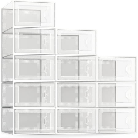 ZJQYDS X-Large Shoe Storage Box Fit Size 11, Clear Plastic Stackable Shoe Organizer for Closet, Space Saving Foldable Shoe Rack Sneaker Container Bin Holder, 12 Pack Clear