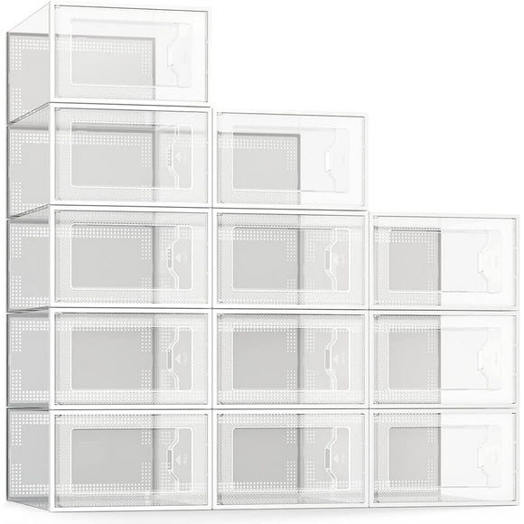 Organizador de zapatos JM paquete grande de 12 cajas apilables de plástico transparente
