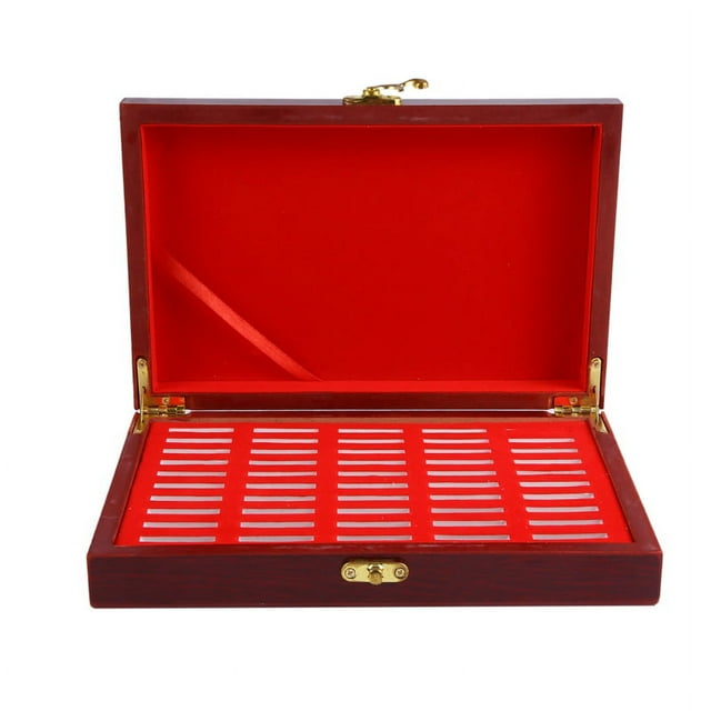 Caja de ExhibicióN ProteccióN Monedas Madera 50 Piezas Almacenamiento Redonda ColeccióN Conmemorativa