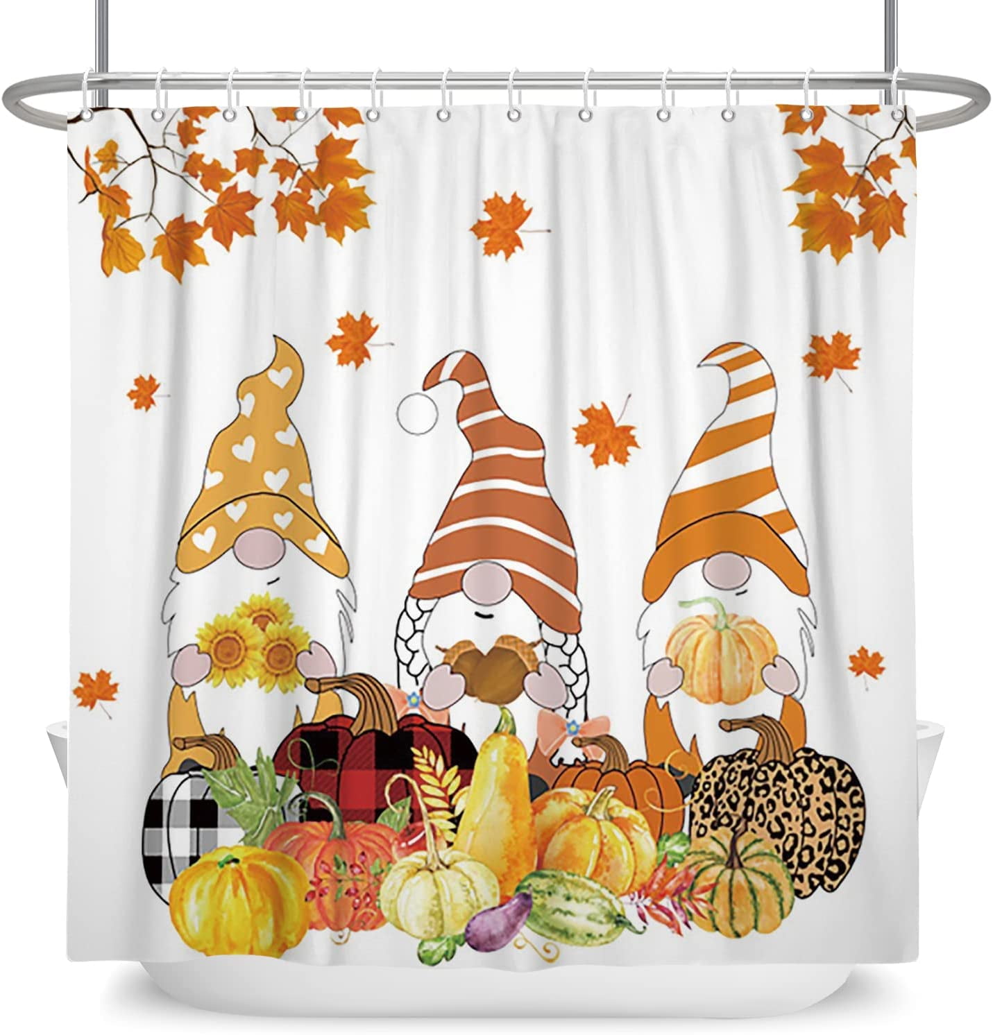 aoselan Thanksgiving Fall Gnomes Shower Curtain Autumn Gnomes