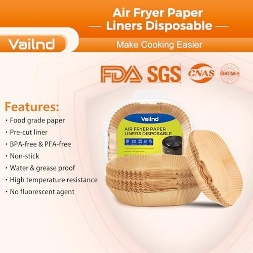 250 Pcs 9" Square Air Fryer Liners Disposable, Unbleached Parchment Paper Liners for Airfryer Basket, Non-Stick & Leakproof Baking Paper for Oven Roasting