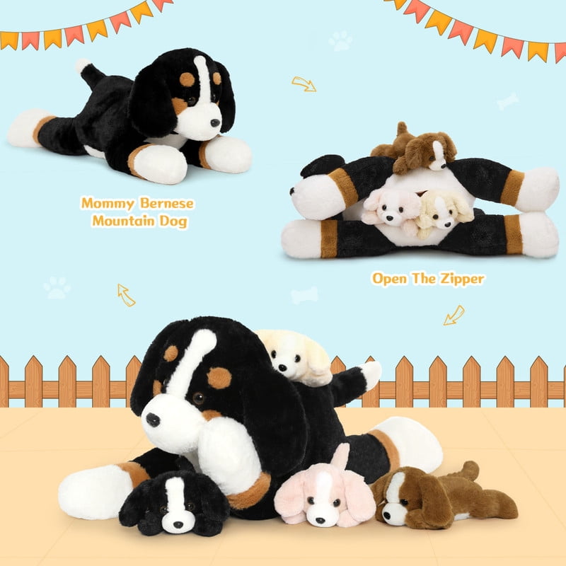 Muiteiur 5Pcs Bernese Mountain Dog Stuffed Animal 24'' Plush Toy with 4 Puppies Inside