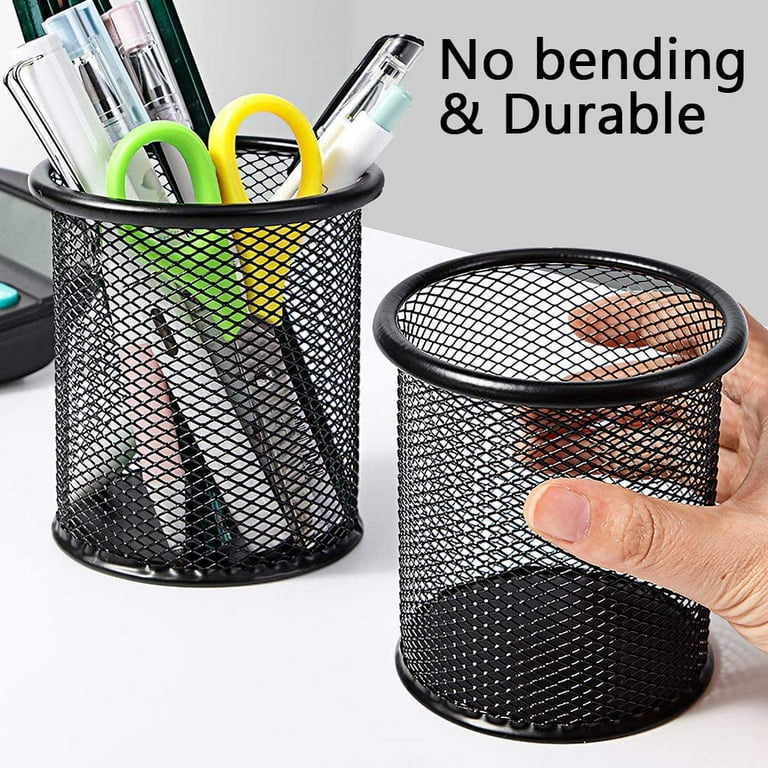 4 Packs Wire Mesh Pencil Holder Metal Pen Cup Desk Pen Organizer Case Pencil  Jar Black for Office Home (Black) 