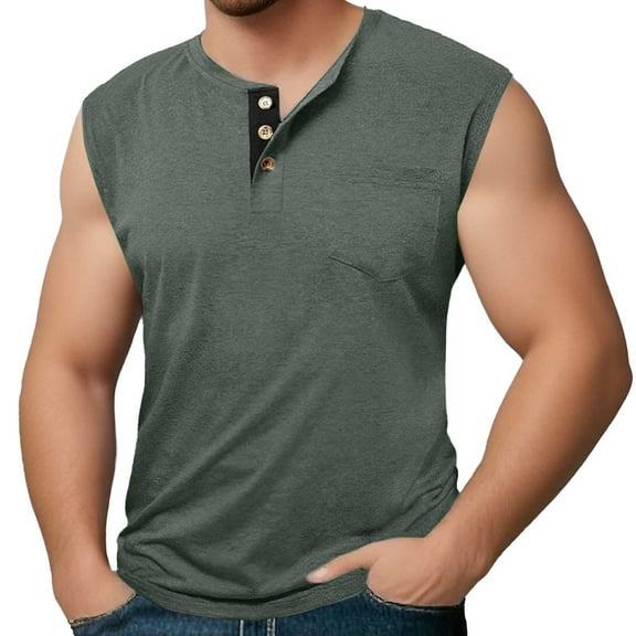 Bcfgryg Men's Summer Fashion Sleeveless Wide Shoulder Back Center Collar Button Up Fitness Men's Work Vest