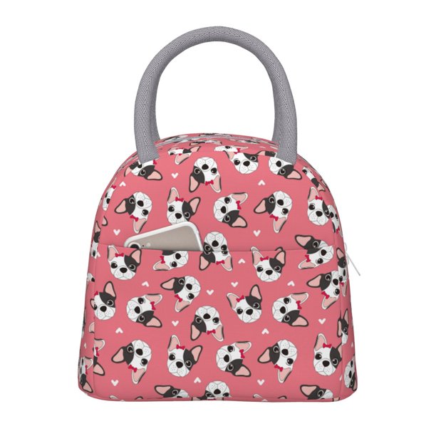 Fotbe French Bulldog Face Bolsa de Almuerzo con Estampado, Lonchera Aislada, Contenedor de Comida Reutilizable Tipo Cooler a Prueba de Fugas
