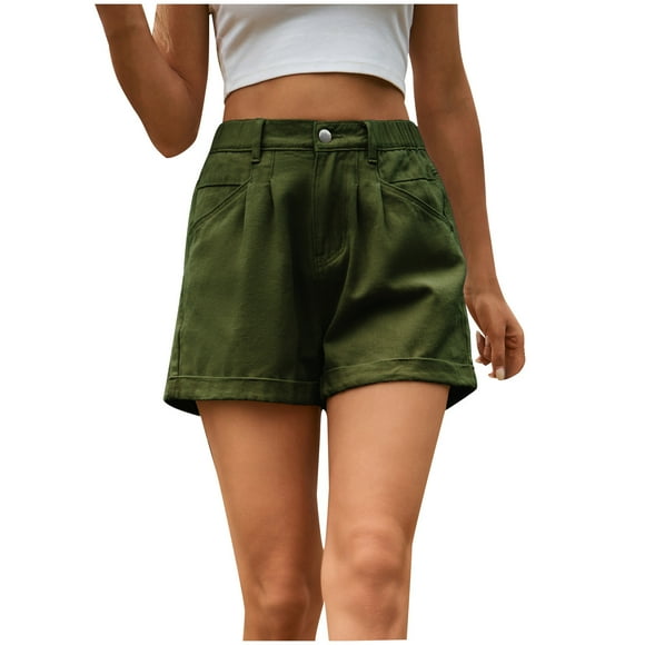 EQWLJWE Jeans Shorts For Women High Rise Buttons Spring And Summer New Women's Button Zipper Solid Fashion Casual Short Jeans Womens Shorts For Summer