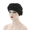 thumbnail image 2 of Clearance! Fdelink Turban Hat Winter Hats Fashion Women Beading Braid Hat Muslim Ruffle Cancer Wrap Cap Sleep Caps Satin Lined Hair Bonnets Black, 2 of 3