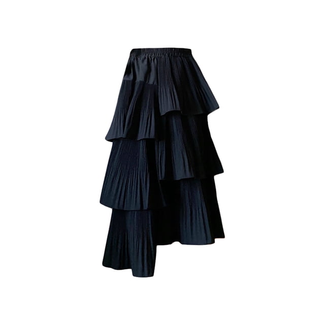 Aayomet Womens Skirt Waisted A Line Skirt With Layered Design Flattering and Slimming Mid Length Solid Color (Black, One Size)