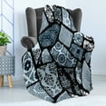 thumbnail image 4 of Floral Soft Flannel Fleece Blanket, Modern Design with Geometrical Shapes and Patterns from Diverse Cultures, Cozy Plush for Indoor and Outdoor Use, 70" x 90", Bluegrey Black White, by Ambesonne, 4 of 5