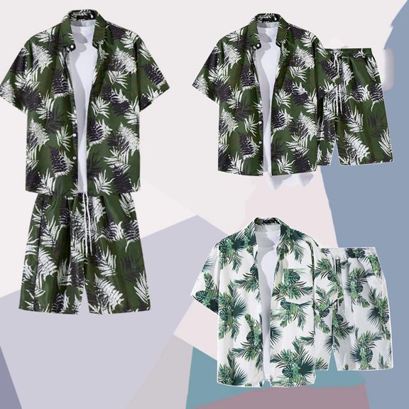 CHUMUD 2 Piece Sets for Men Summer Outfits Hawaiian Matching Set Tracksuit Tropical Graphic Button Down Collared Short Sleeve Shirts and Drawstring Shorts Casual Beach Vacation