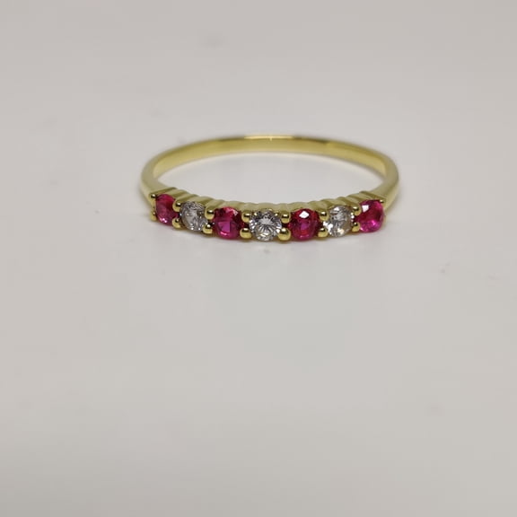1.0Cartar Ruby and Diamond Wedding Ring In Sterling silver with 14kt Yellow Gold Finish , Ruby Delicate ring Band , Anniversary wedding Band