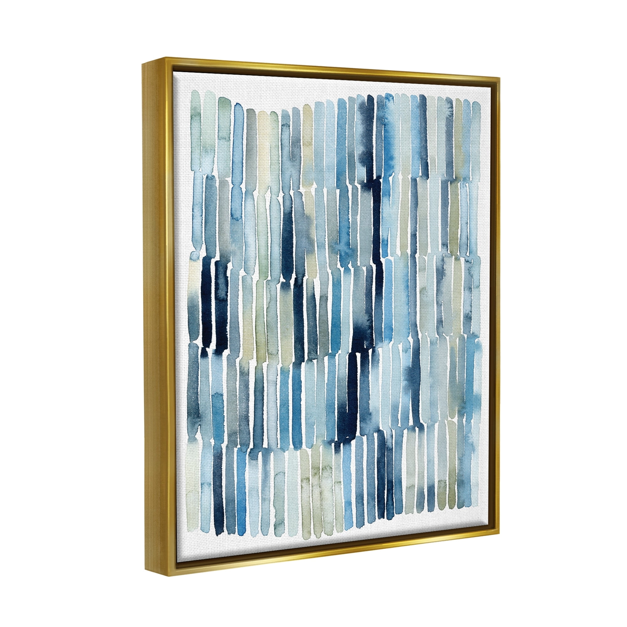 Stupell Industries Nautical Inspired Abstraction Blue Beige Blocked Lines Metallic Gold Framed Floating Canvas Wall Art, 16x20, by Grace Popp