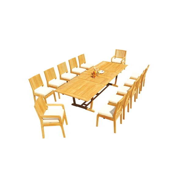 Grade-A Teak Dining Set: 12 Seater 13 Pc: 118 Mas Rectangle Table And 12 Maldives Chairs (2 Arm & 10 Armless Chairs) Outdoor WholesaleTeak #51ML2513